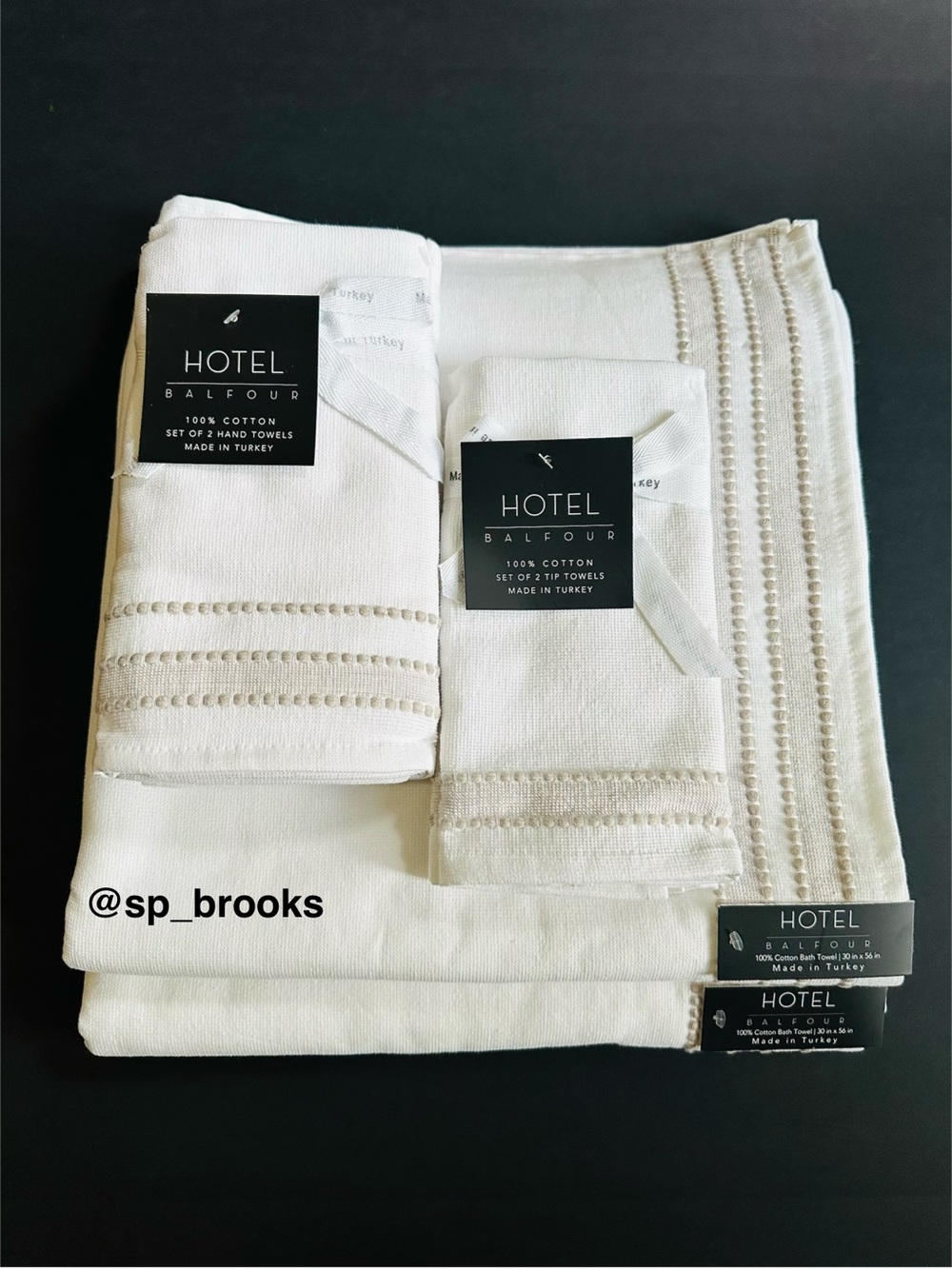 🎁6PC Hotel Balfour Bath Towel Set- Cotton Ivory & Tan Woven with Terry Reverse